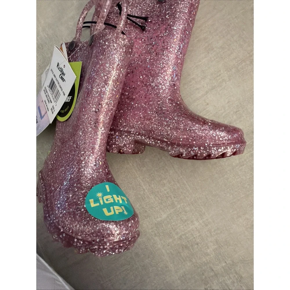 Western Chief Toddler Girl Size 5 Abby Glitter Lighted Rain Boots NWT Shiny